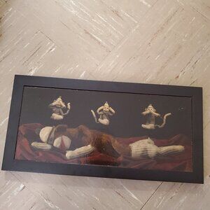 Professionally Framed Sock Monkey Artwork - See.. Hear ... Speak No Evil